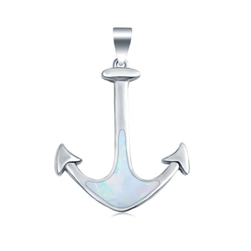 Anchor Pendant Charm Lab Created White Opal 925 Sterling Silver